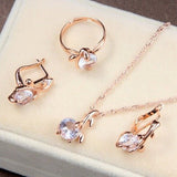 Princess Zircon Bridal Jewelry Set Women's Pendants Necklaces Gold Earrings - Genuine - Gemstone