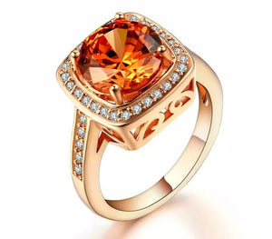 Princess Zircon Gemstones Ring 18K Rose Gold Engagement Jewelry - Genuine - Gemstone