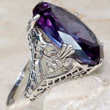 Purple Alexandrite Engagement Ring Art Deco Women's Wedding Jewelry - Genuine - Gemstone