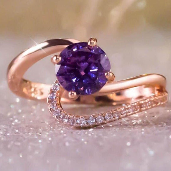 Purple Alexandrite Engagement Ring For Women 14K Gold Wedding Jewelry - Genuine - Gemstone