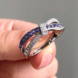 Purple Amethyst Cross Ring White Zircon Women Wedding Luxury Jewelry - Genuine - Gemstone