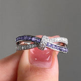 Purple Amethyst Cross Ring White Zircon Women Wedding Luxury Jewelry - Genuine - Gemstone