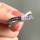 Purple Amethyst Cross Ring White Zircon Women Wedding Luxury Jewelry - Genuine - Gemstone