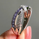 Purple Amethyst Cross Ring White Zircon Women Wedding Luxury Jewelry - Genuine - Gemstone