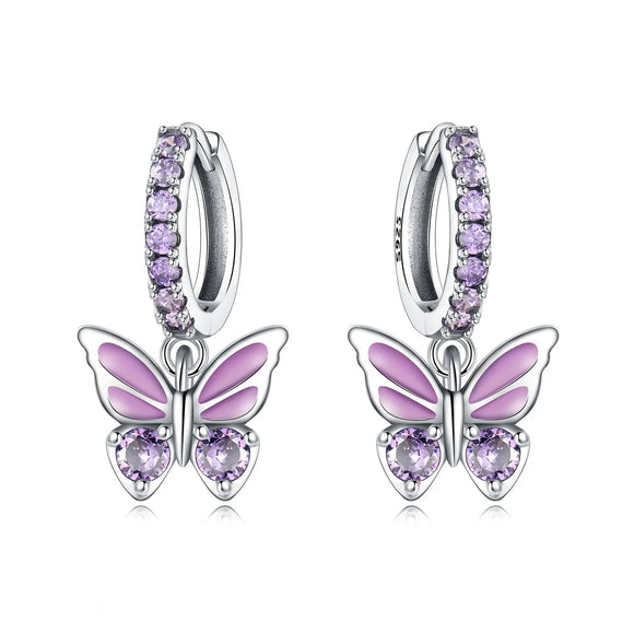 Purple Butterfly Earrings Women Party 925 Sterling Silver Charm Jewelry - Gemstone Gold
