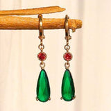 Purple Green Zircon Earrings Long Teardrop For Women Wedding Jewelry - Genuine - Gemstone