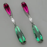 Purple Green Zircon Earrings Long Teardrop For Women Wedding Jewelry - Genuine - Gemstone