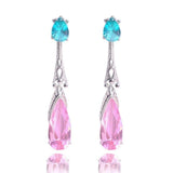 Purple Green Zircon Earrings Long Teardrop For Women Wedding Jewelry - Genuine - Gemstone