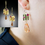 Purple Green Zircon Earrings Long Teardrop For Women Wedding Jewelry - Genuine - Gemstone