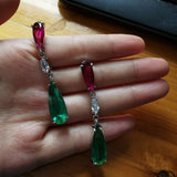 Purple Green Zircon Earrings Long Teardrop For Women Wedding Jewelry - Genuine - Gemstone