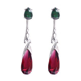 Purple Green Zircon Earrings Long Teardrop For Women Wedding Jewelry - Genuine - Gemstone