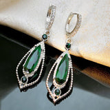 Purple Green Zircon Earrings Long Teardrop For Women Wedding Jewelry - Genuine - Gemstone