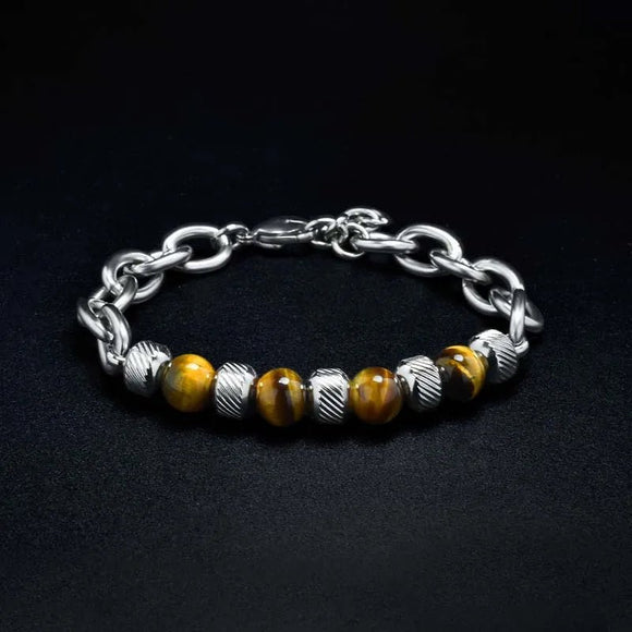 Real Natural Stone Beads Braslet Bracelet Tiger eye Punk Link Chain - Gemstone Gold