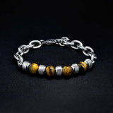 Real Natural Stone Beads Braslet Bracelet Tiger eye Punk Link Chain - Gemstone Gold