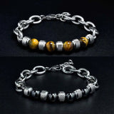 Real Natural Stone Beads Braslet Bracelet Tiger eye Punk Link Chain - Gemstone Gold
