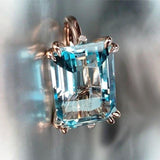 Rectangle Aquamarine Gemstone Ring for Women Rose Gold Mother Gift Jewelry - Genuine - Gemstone