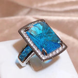 Rectangle Blue Topaz Ring for Women Silver Engagement Bridal Jewelry - Genuine - Gemstone