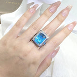 Rectangle Blue Topaz Ring for Women Silver Engagement Bridal Jewelry - Genuine - Gemstone