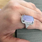 Rectangle Light Purple Zircon Ring Silver Engagement Jewelry for Women - Gemstone Gold