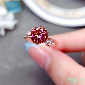 Red Moissanite Gold Ring Women Engagement Jewelry - Genuine - Gemstone