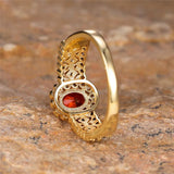 Red Oval Gemstone Ring White Zircon Engagement Yellow Gold Bridal Women Jewelry - Gemstone Gold