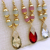 Red Rhinestone Gold Jewelry Set Water Drop Pendant For Women Jewelry - Genuine - Gemstone