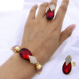 Red Rhinestone Gold Jewelry Set Water Drop Pendant For Women Jewelry - Genuine - Gemstone