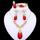 Red Rhinestone Gold Jewelry Set Water Drop Pendant For Women Jewelry - Genuine - Gemstone