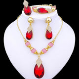 Red Rhinestone Gold Jewelry Set Water Drop Pendant For Women Jewelry - Genuine - Gemstone