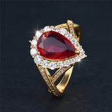Red Water Drop Gemstone Engagement Ring Gold Bride Wedding Jewelry For Women - Gemstone Gold