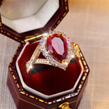 Red Water Drop Gemstone Engagement Ring Gold Bride Wedding Jewelry For Women - Gemstone Gold