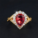 Red Water Drop Gemstone Engagement Ring Gold Bride Wedding Jewelry For Women - Gemstone Gold