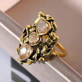 Retro Bohemian Gold Women Heart Engagement Anniversary Jewelry - Genuine - Gemstone