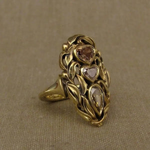 Retro Bohemian Gold Women Heart Engagement Anniversary Jewelry - Genuine - Gemstone