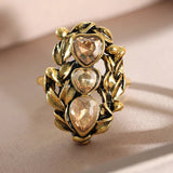 Retro Bohemian Gold Women Heart Engagement Anniversary Jewelry - Genuine - Gemstone