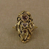 Retro Bohemian Gold Women Heart Engagement Anniversary Jewelry - Genuine - Gemstone