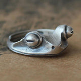 Retro Silver Frog Ring Women Anniverssary Party Jewelry - Genuine - Gemstone