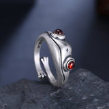 Retro Silver Frog Ring Women Anniverssary Party Jewelry - Genuine - Gemstone