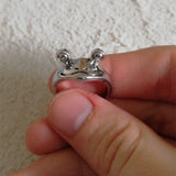 Retro Silver Frog Ring Women Anniverssary Party Jewelry - Genuine - Gemstone