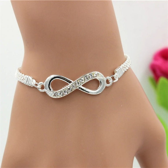 Rhinestone Infinity Bracelet Silver Gemstone Women's Jewelry - Genuine - Gemstone