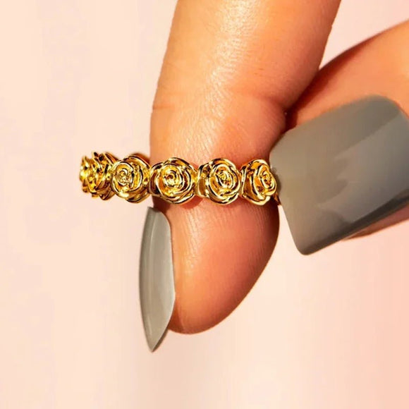 Rose Gold Flowers Promise Ring for Women Wedding Engagement Jewelry - Gemstone Gold
