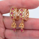 Rose Red Zircon Dangle Earrings Wedding Women Gold Jewelry - Genuine - Gemstone