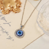 Round Demon Eye Pendant Necklace For Women Jewelry Charm Clavicle Chain - Gemstone Gold