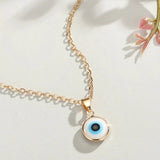 Round Demon Eye Pendant Necklace For Women Jewelry Charm Clavicle Chain - Gemstone Gold