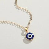 Round Demon Eye Pendant Necklace For Women Jewelry Charm Clavicle Chain - Gemstone Gold