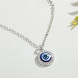 Round Demon Eye Pendant Necklace For Women Jewelry Charm Clavicle Chain - Gemstone Gold