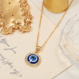 Round Demon Eye Pendant Necklace For Women Jewelry Charm Clavicle Chain - Gemstone Gold