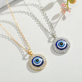 Round Demon Eye Pendant Necklace For Women Jewelry Charm Clavicle Chain - Gemstone Gold
