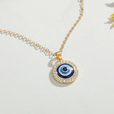 Round Demon Eye Pendant Necklace For Women Jewelry Charm Clavicle Chain - Gemstone Gold
