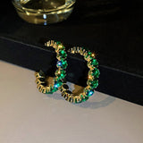 Round Green Emerald Inlay Hoop Earrings for Women Engagement Jewelry - Genuine - Gemstone